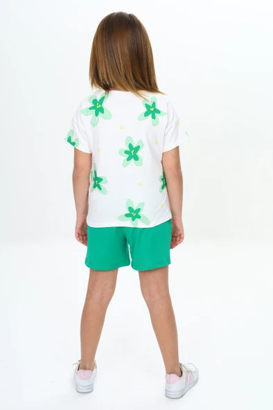 Toontoy Kız Çocuk Garni Çiçek Baskılı Şortlu Takım - 5