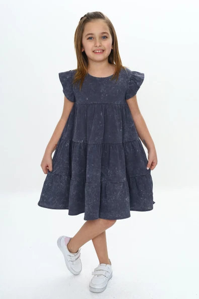 Toontoy Kız Çocuk Yıkamalı Elbise - 5