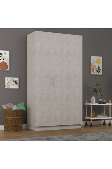 3 Kapaklı Gardrop 120cm  Retro Taş 218 cm - Resim 3