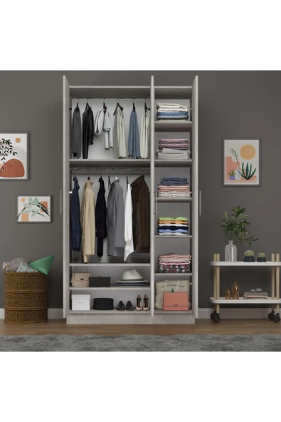 3 Kapaklı Gardrop 120cm  Retro Taş 218 cm - Resim 4