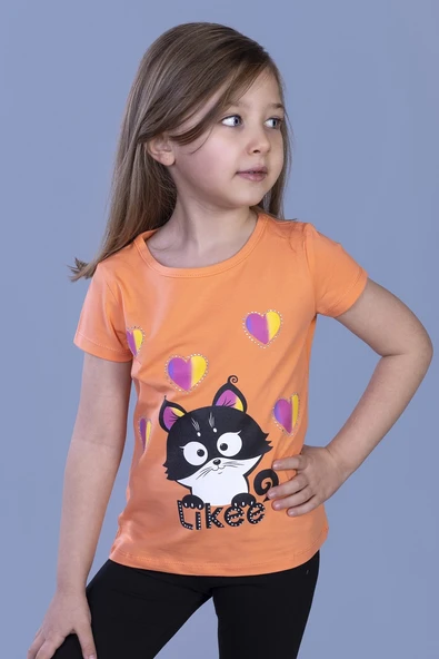 Toontoy Kız Çocuk Likee Kedi Baskılı Tişört - 6