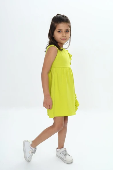 Toontoy Kız Çocuk Fırfır Ve Çıtçıt Detaylı Elbise - 6