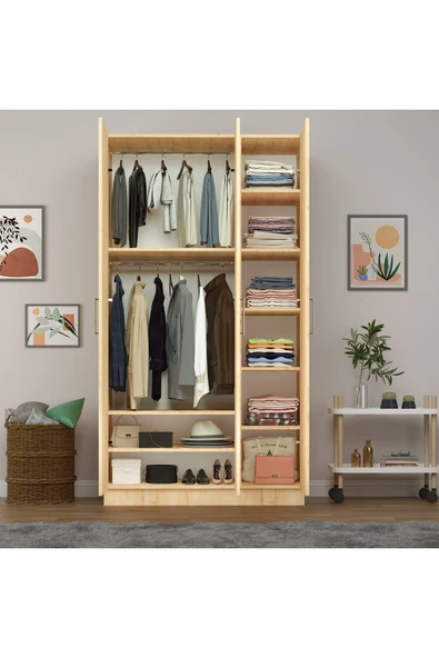 3 Kapaklı Gardrop 120cm  Safir Meşe 218 cm - Resim 4