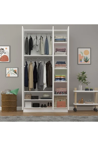 3 Kapaklı Gardrop 120cm  Beyaz 218 cm - Resim 4