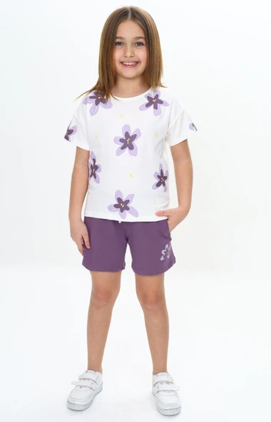 Toontoy Kız Çocuk Garni Çiçek Baskılı Şortlu Takım - 10