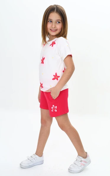 Toontoy Kız Çocuk Garni Çiçek Baskılı Şortlu Takım - 8