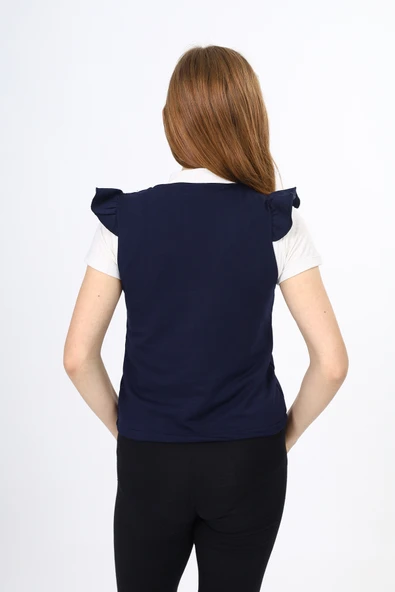 Toontoy Kız Çocuk Fırfır Detaylı Düğmeli V Yaka Blazer Okul Yeleği - Astarsız - 6