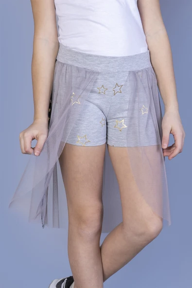 Toontoy Kız Çocuk Yıldız Baskılı Dantelli Şort ürün görseli