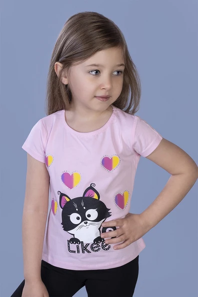 Toontoy Kız Çocuk Likee Kedi Baskılı Tişört - 3