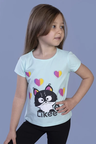 Toontoy Kız Çocuk Likee Kedi Baskılı Tişört - 2
