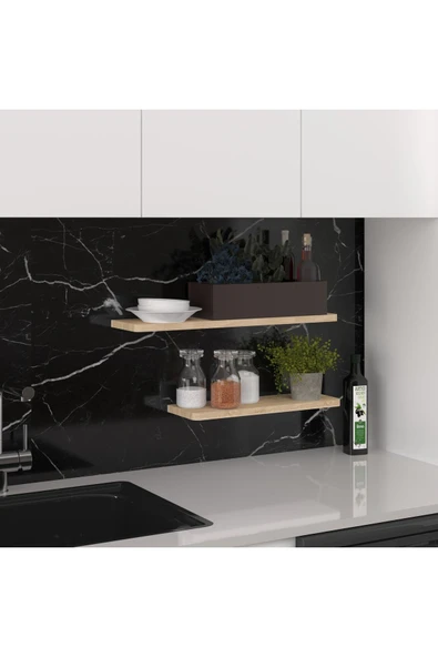 Modern Organizer Düzenleyici Dekoratif 2'li Kitaplık Banyo Mutfak Duvar Rafı  Meşe - Resim 2