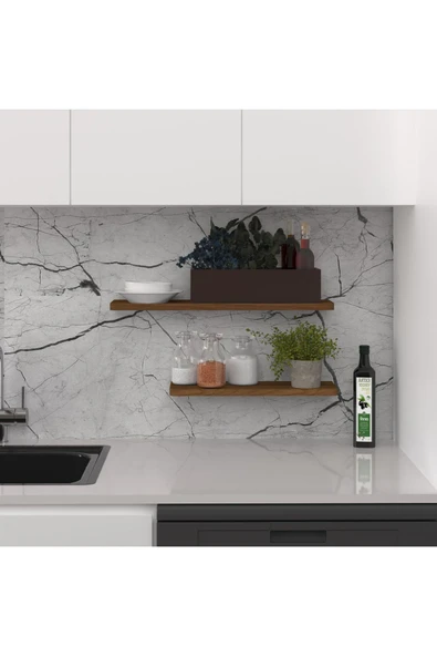 Modern Organizer Düzenleyici Dekoratif 2'li Kitaplık Banyo Mutfak Duvar Rafı  Ceviz ürün görseli