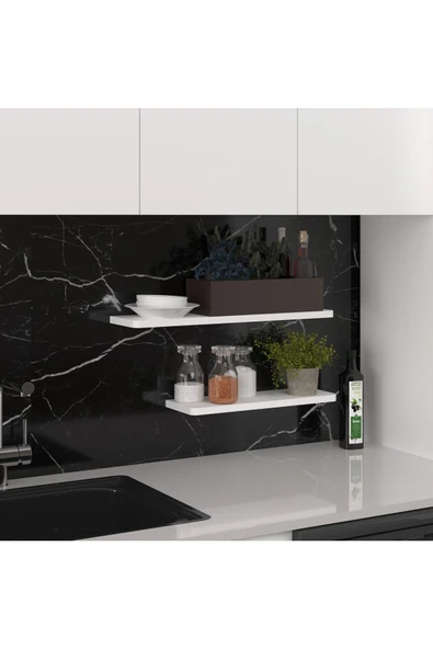 Modern Organizer Düzenleyici Dekoratif 2'li Kitaplık Banyo Mutfak Duvar Rafı  Beyaz - Resim 2