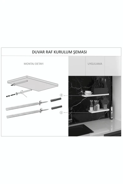 Modern Organizer Düzenleyici Dekoratif 2'li Kitaplık Banyo Mutfak Duvar Rafı  Meşe - Resim 5