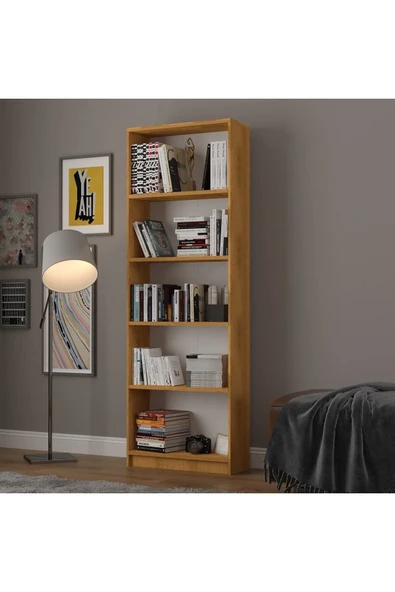 5 Raflı (5 BÖLMELİ) Kitaplık Çalışma Odası Ofis Modern Dekoratif Kitaplık  Petra - Resim 2