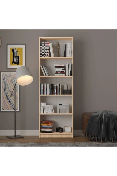 5 Raflı (5 BÖLMELİ) Kitaplık Çalışma Odası Ofis Modern Dekoratif Kitaplık  Safir Meşe ürün görseli