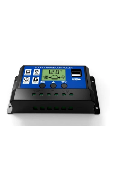 URETECH Güneş Paneli Akü Şarj Kontrol Cihazı 10 Ah Amper 2 Li Usb Çıkışlı Regülatör 10a - 12/24v - Resim 2