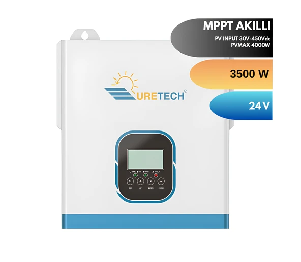 URETECH 3KVA 3KW 3500 Watt Tam Sinüs Akıllı 100A MPPT (30-450Vdc) 24Vdc-230Vac İnverter ürün görseli 1