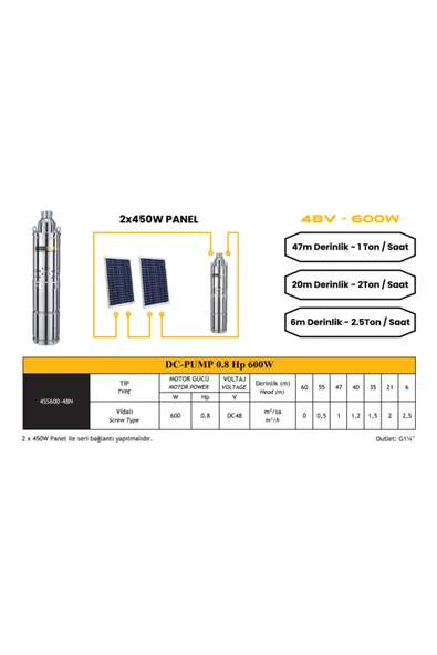 MEXXSUN DC pompa 0,8Hp 600W (Screw Type) (4SS600-48N) - Resim 2