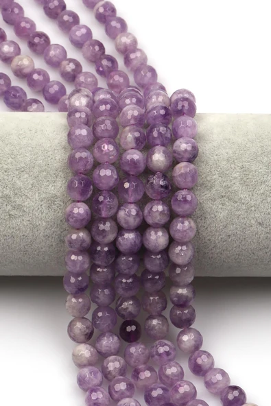 Lavander Ametist Doğaltaş Dizi 8 mm Fasetli Küre Kesim ürün görseli