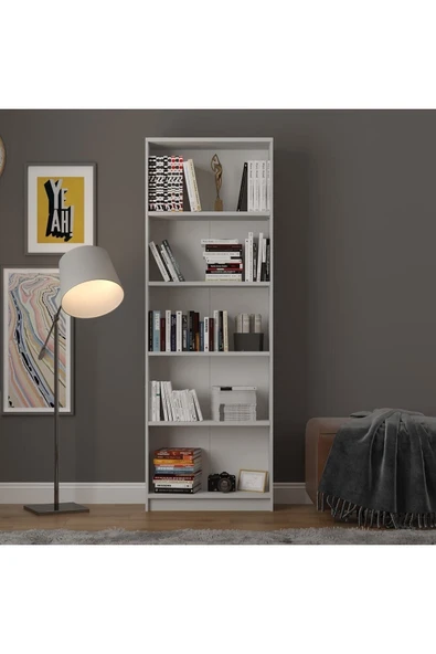 5 Raflı (5 BÖLMELİ) Kitaplık Çalışma Odası Ofis Modern Dekoratif Kitaplık  Kül Gri ürün görseli