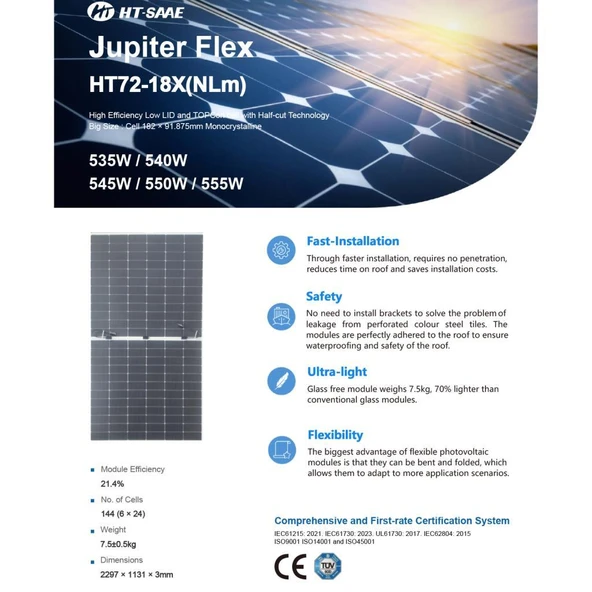 550W Esnek Güneş Paneli Marin Tipi Solar Panel HT72-18X(NLm) - Resim 2