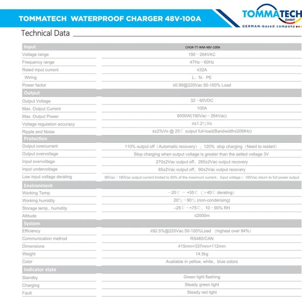 TommaTech Batarya Şarj Ünitesi Duvar Tipi 48V-100A - Resim 2