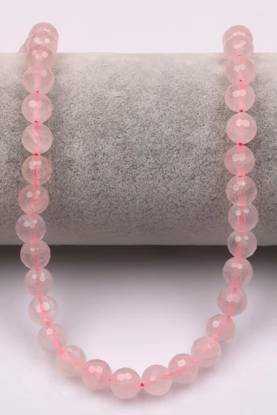 Pembe Kuvars (A Kalite) Doğal Taş Dizi 8 mm Fasetli Küre Kesim - Resim 2