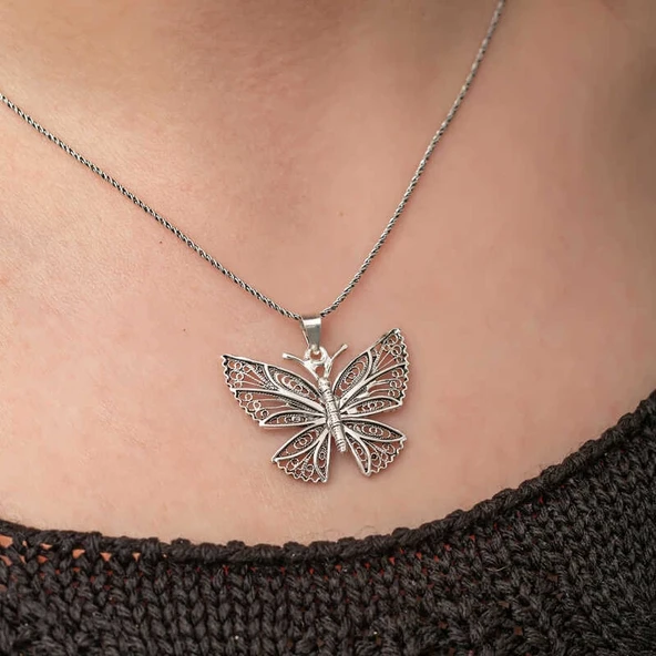 Gümüş Telkari Yusufçuk Kadın Kolye - Resim 5