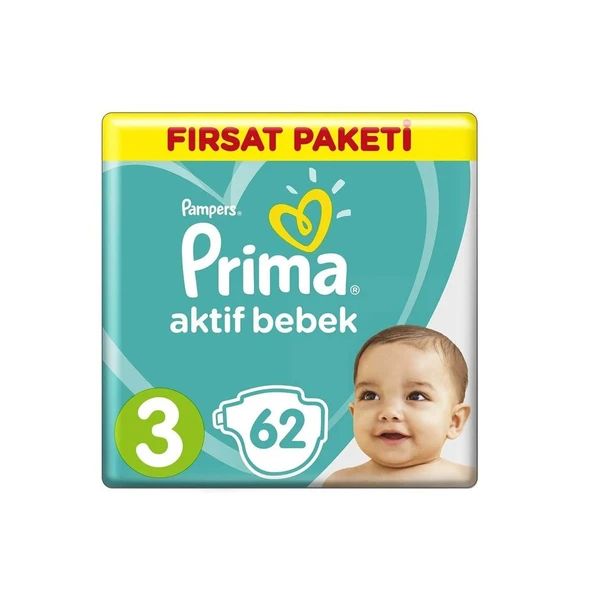Prima Bebek Bezi Aktif Bebek 3 Beden 62 Adet Fırsat Paketi - 1