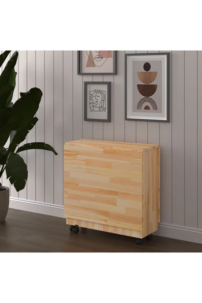 Masif Ahşap Katlanır Mutfak Yemek Çalışma Masası Masif-01  Çam - Resim 2