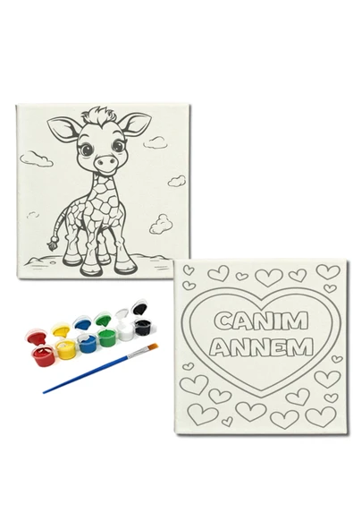 dudugift OKUL Etkinliği-2'li Tuval Boyama Seti. 20x20 Cm Uv Baskı 6 Akrilik Boya 1 Fırça-model-246 ürün görseli