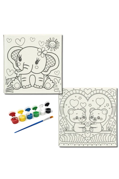 dudugift OKUL Etkinliği-2'li Tuval Boyama Seti. 20x20 Cm Uv Baskı 6 Akrilik Boya 1 Fırça-model-202 - 1