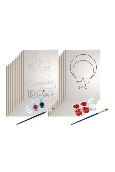dudugift OKUL Etkinliği Atatürk Ve Türk Bayrağı Boyama Seti- 17,5 X25 Cm Tuval 3 Boya 1 Fırça- OKUL Etkinliği - 4
