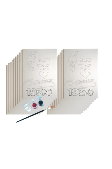 dudugift 20 Adet Okul Seti-atatürk Boyama Seti- 17,5 X25 Cm Tuval 3 Boya 1 Fırça- Tatil-karne Hediyesi - 2