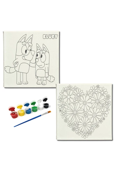 dudugift OKUL Etkinliği-2'li Tuval Boyama Seti. 20x20 Cm Uv Baskı 6 Akrilik Boya 1 Fırça-model-262