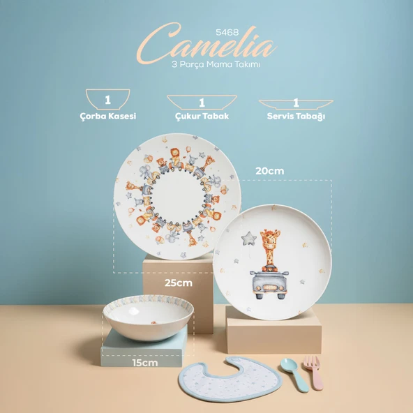 GÜRAL PORSELEN Camelia 3 Parça Mama Takımı 5468 - 4