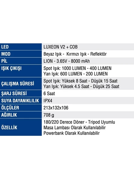 MERCURE MC-6677 ŞARJLI LED EL FENERİ - Resim 3