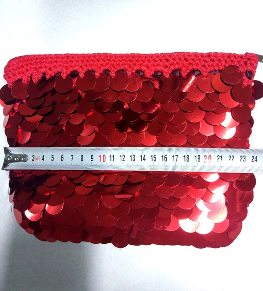 Pullu Clucht Çanta Kırmızı Renk - 2