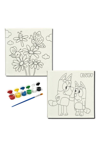 dudugift OKUL Etkinliği-2'li Tuval Boyama Seti. 20x20 Cm Uv Baskı 6 Akrilik Boya 1 Fırça-model-220