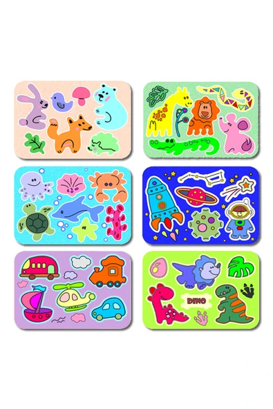 dudugift 6'lı SET Ahşap KARAKTER PUZZLE 6 Farklı Model. Ahşap Kesim 6'lı SET