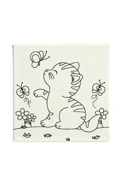 dudugift OKUL Etkinliği-2'li Tuval Boyama Seti. 20x20 Cm Uv Baskı 6 Akrilik Boya 1 Fırça-model-388 - 3