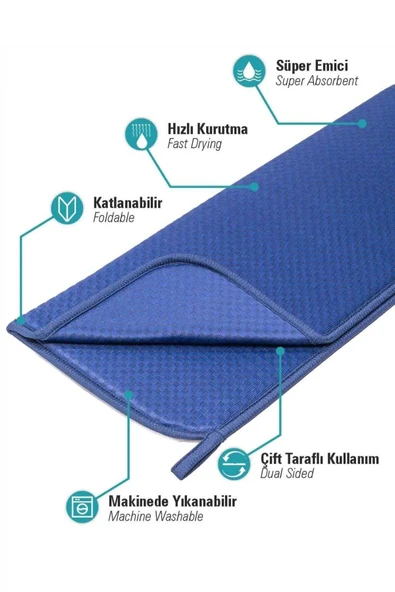 İronika Mikrofiber Bulaşık Kurutma Matı Süper Emici Bulaşık Kurutmalık Tezgah Üstü Kurutma Örtüsü 45x35 cm - 4