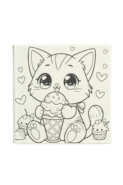 dudugift OKUL Etkinliği-2'li Tuval Boyama Seti. 20x20 Cm Uv Baskı 6 Akrilik Boya 1 Fırça-model-272 - 3