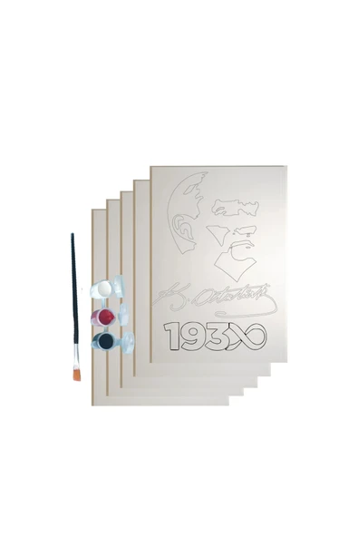 dudugift OKUL Etkinliği 5'li Atatürk Boyama Seti- 17,5 X25 Cm Tuval 3 Boya 1 Fırça- OKUL Etkinliği 5'li Set - 2