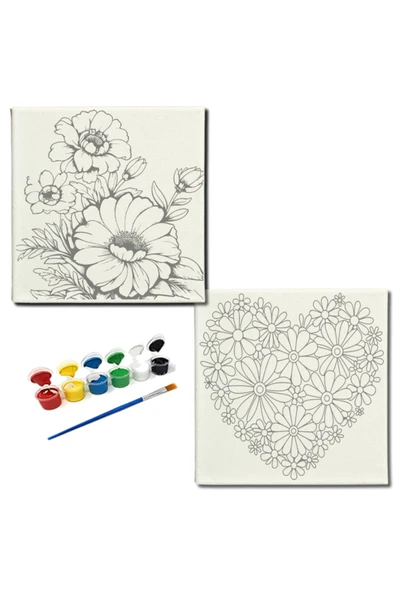 dudugift OKUL Etkinliği-2'li Tuval Boyama Seti. 20x20 Cm Uv Baskı 6 Akrilik Boya 1 Fırça-model-263 ürün görseli