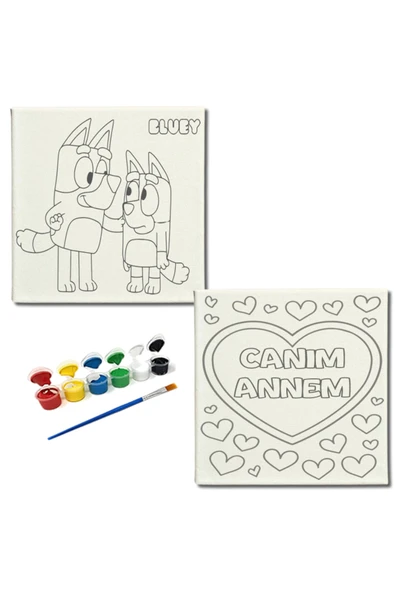 dudugift OKUL Etkinliği-2'li Tuval Boyama Seti. 20x20 Cm Uv Baskı 6 Akrilik Boya 1 Fırça-model-232