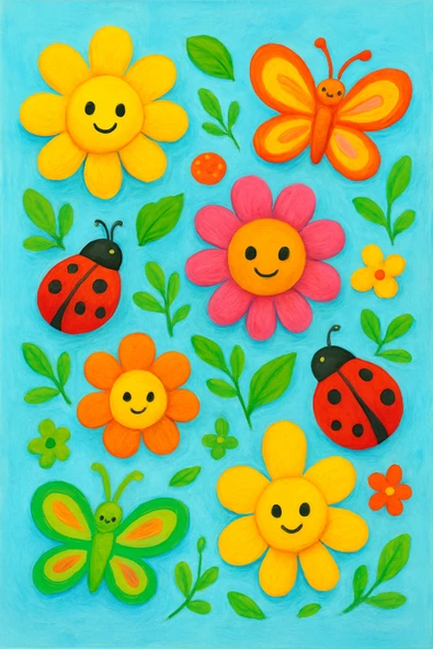 dudugift 25x35 Resimli Tuval Çocuk Boyama Seti- ÇİÇEKLER renk akrilik boya ve 2 fırça adet fırça - 2