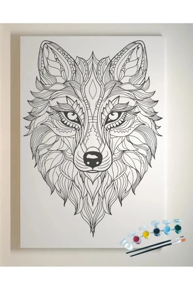 dudugift 25x35 Resimli Tuval Boyama Seti- 6 renk akrilik boya ve 2 fırça adet fırça model-15 - 3