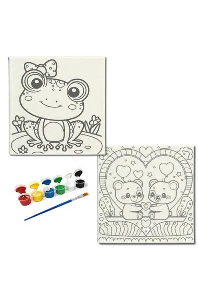 dudugift OKUL Etkinliği-2'li Tuval Boyama Seti. 20x20 Cm Uv Baskı 6 Akrilik Boya 1 Fırça-model-211 ürün görseli